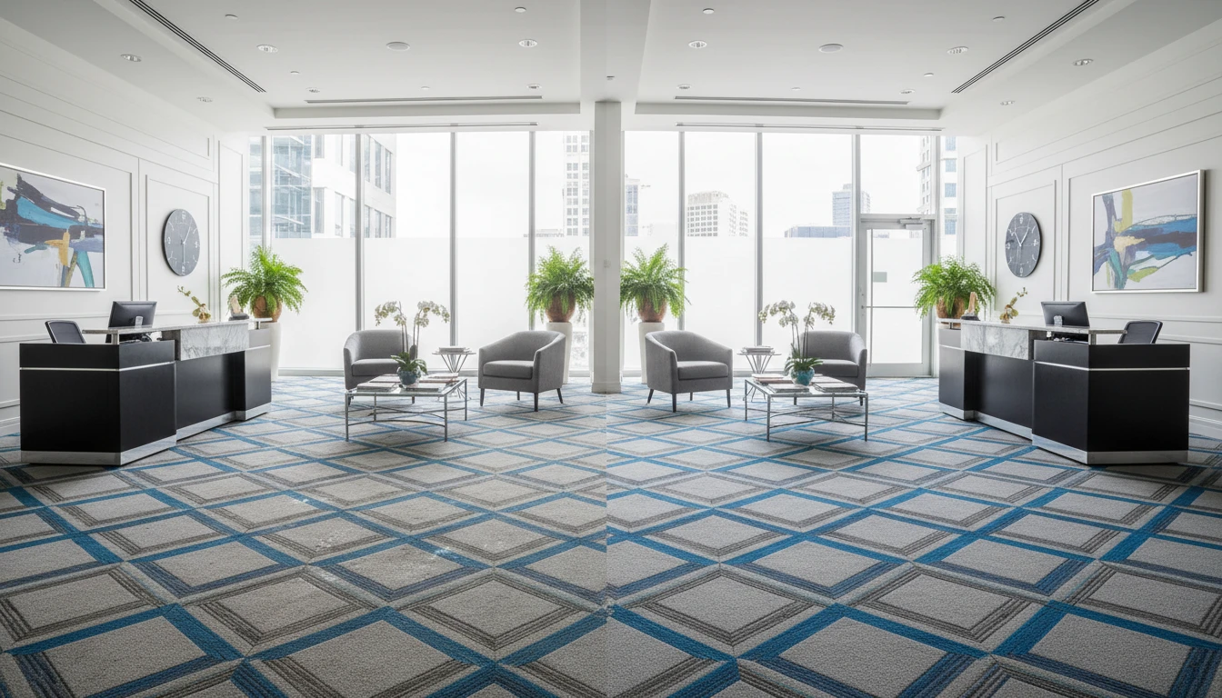 Commercial reception area before and after cleaning