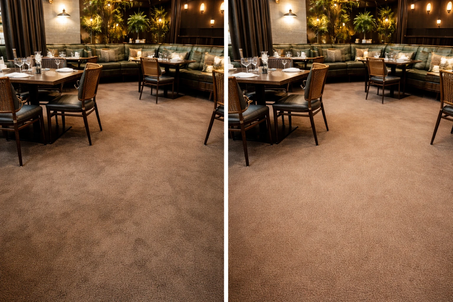Commercial venue carpet before and after cleaning