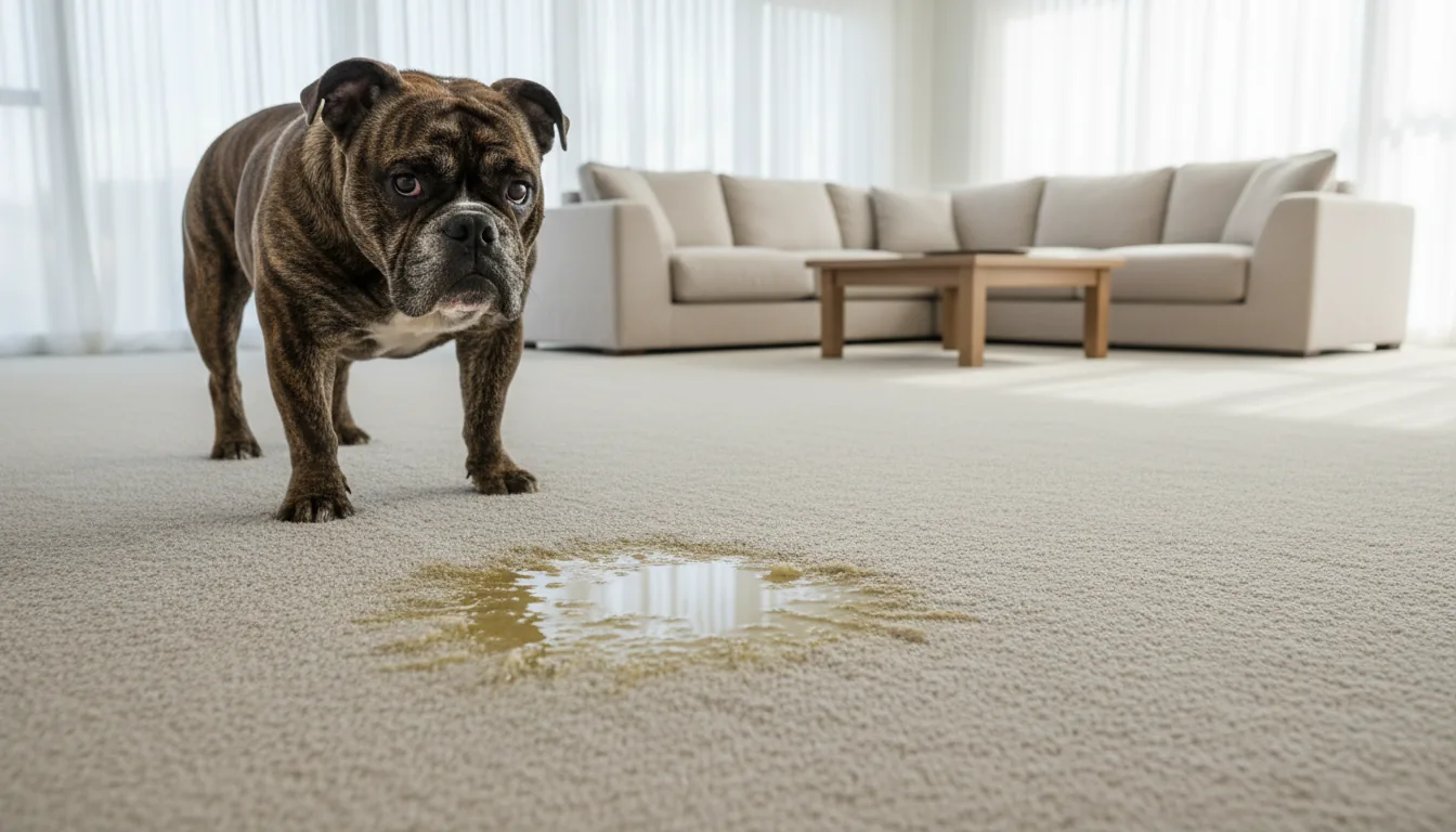 Dog urine spot on carpet before treatment
